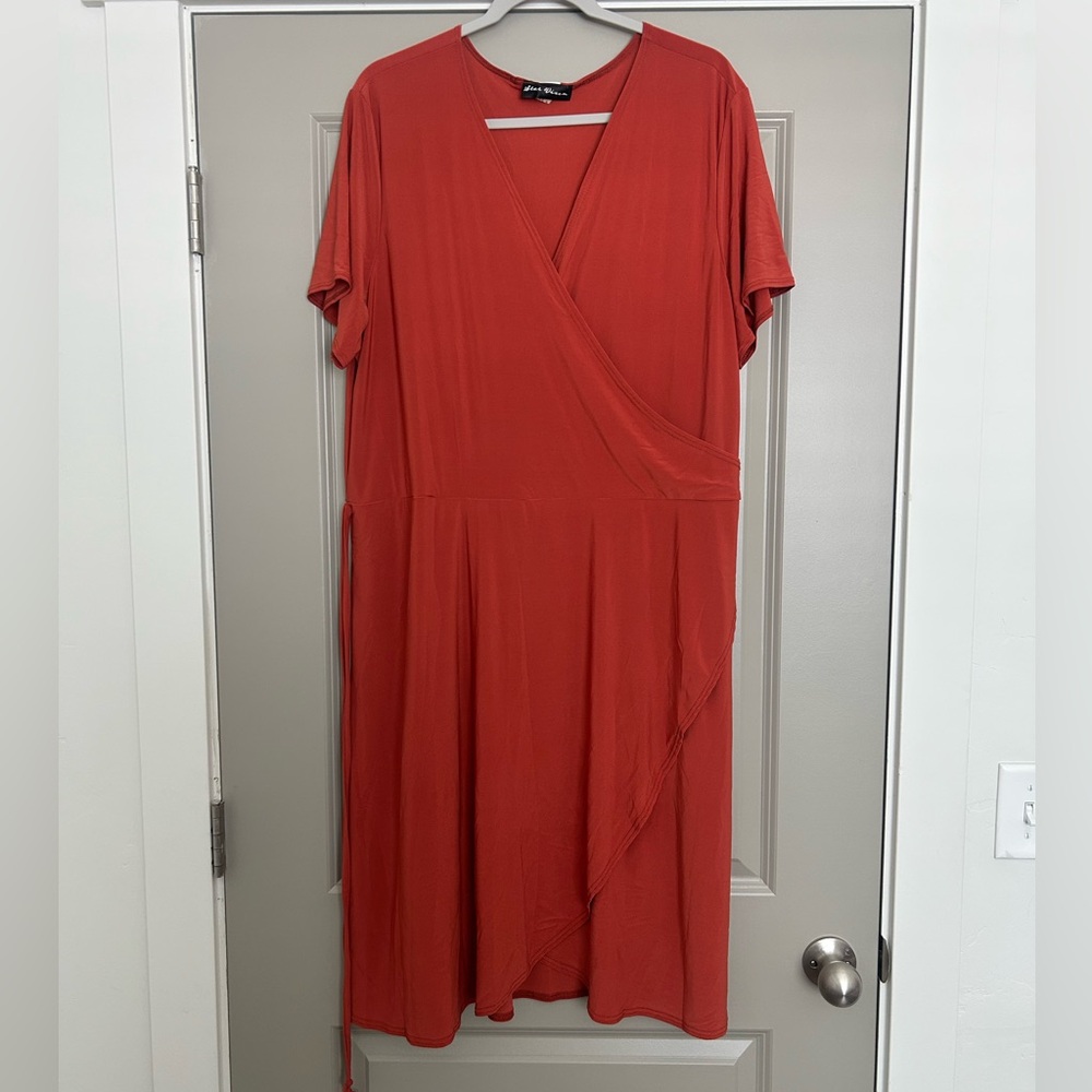 SHEIN Rust Midi Dress with Wrap Design